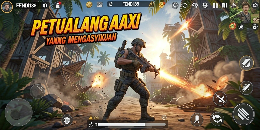 Tangkapan layar utama FENDI188 menampilkan aksi intens di medan perang.
