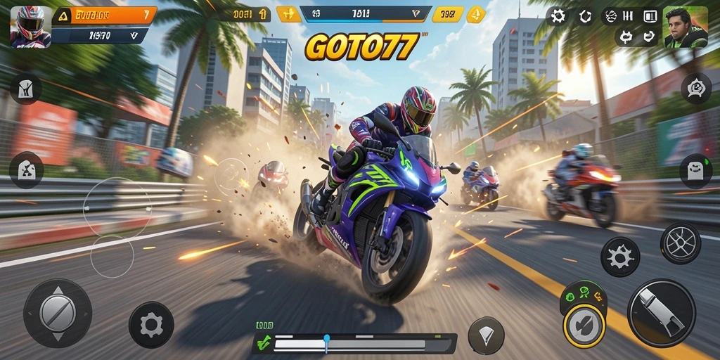 Screenshot gameplay GOTO77 dengan motor balap yang cepat.